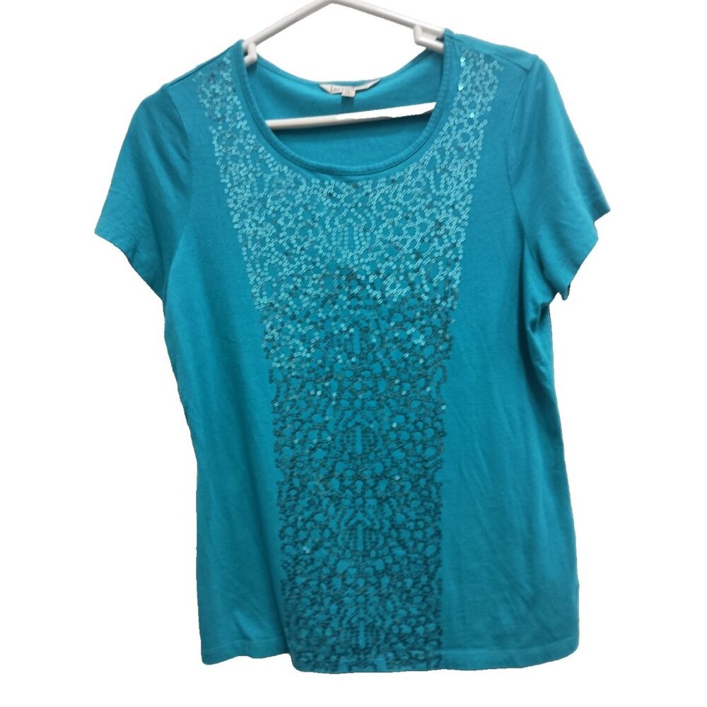 Travel Smith Womens T-Shirt Size Medium Sequined Short Sleeve Round Neck‎ Casual